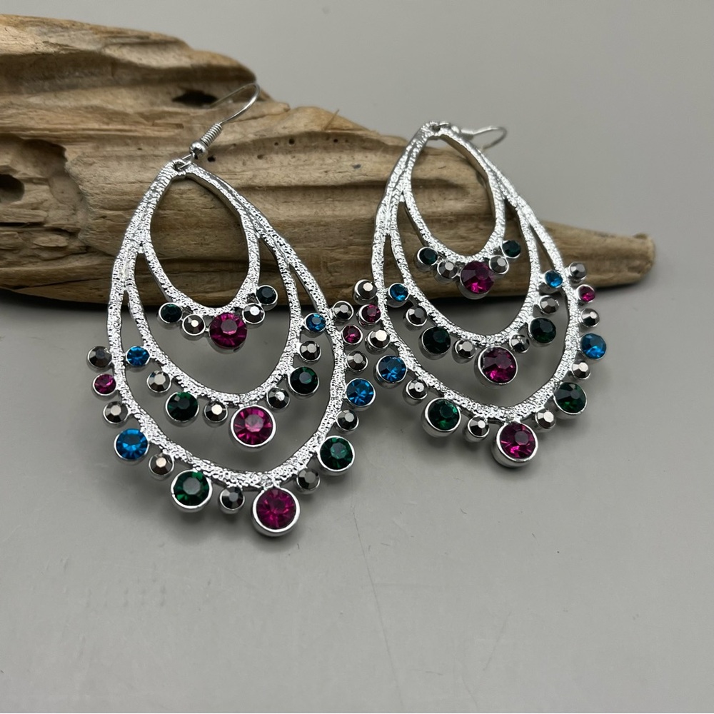 Elegant Silver Multi-Color Gemstone Earrings
